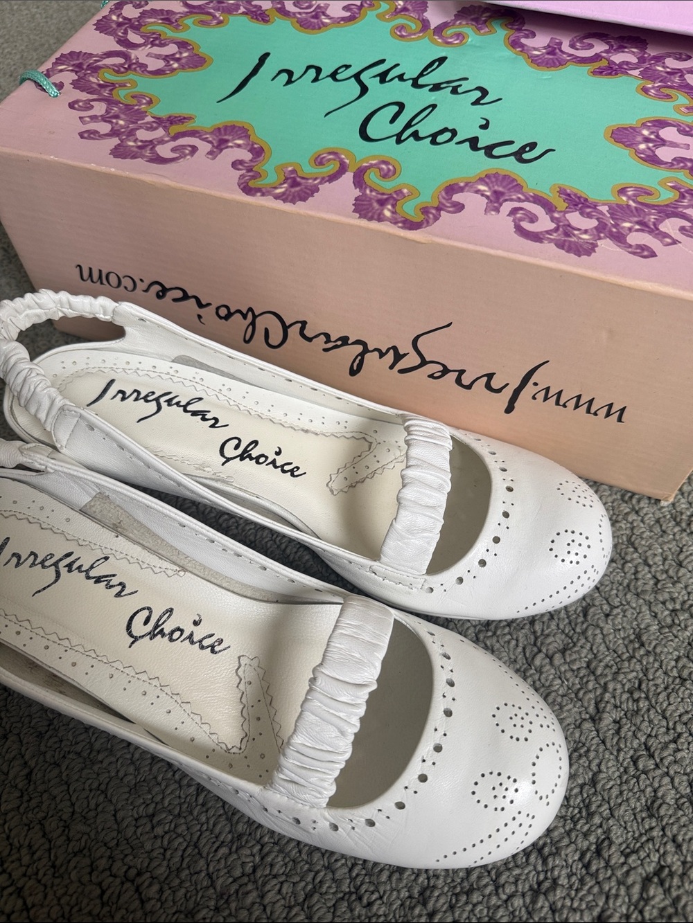 Irregular Choice White Leather Ruched Strap Slingback Kitten Heels - Mary Janes - Picture 7 of 7